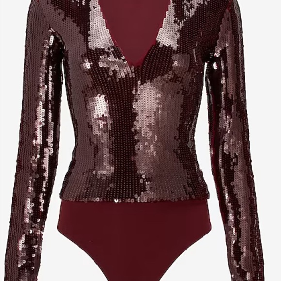 Like New Express Deep V-neck long sleeve thong bodysuit. Fits Xsmall- Small. - Picture 2 of 7